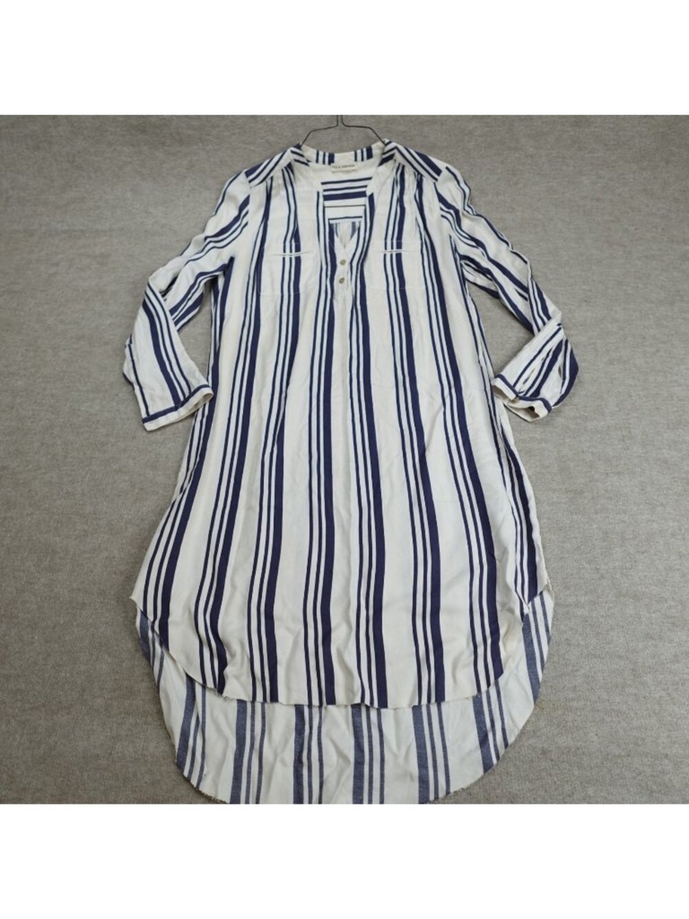 Ulla Johnson Womens Dress 4 White Blue Striped Silk Viscose Tab Sleeves Shirt